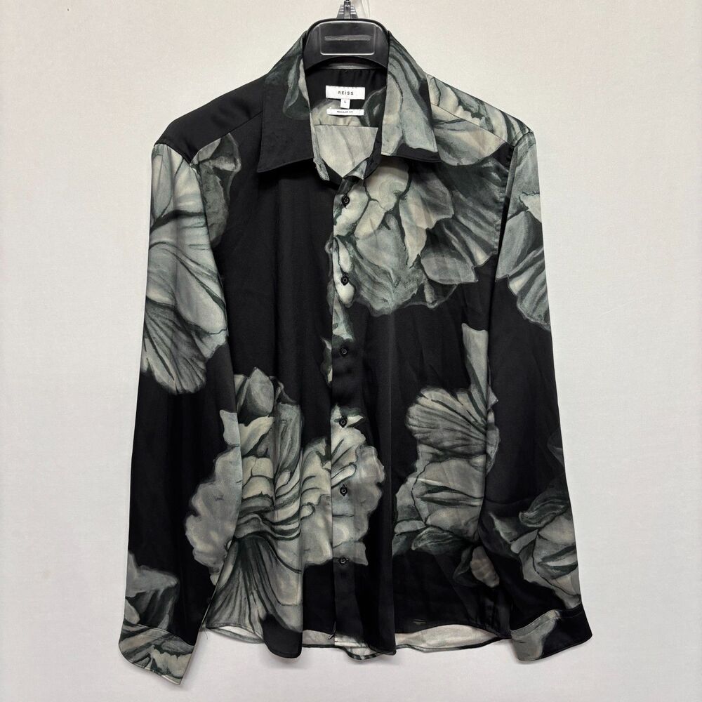 Reiss Men Long Sleeve Floral Button Shirt Top Size Large Regular Fit D129 -16